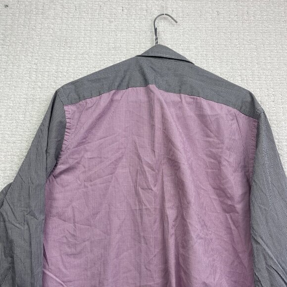 Lacoste Shirt Mens 44 Gingham Color Block Check Pink Button Down Long Sleeve - Picture 14 of 15